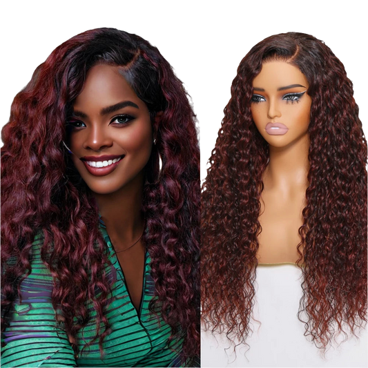 Go Glueless Black Cherry Water Wave Pre-Cut Pre-Bleached Human Hair Wig