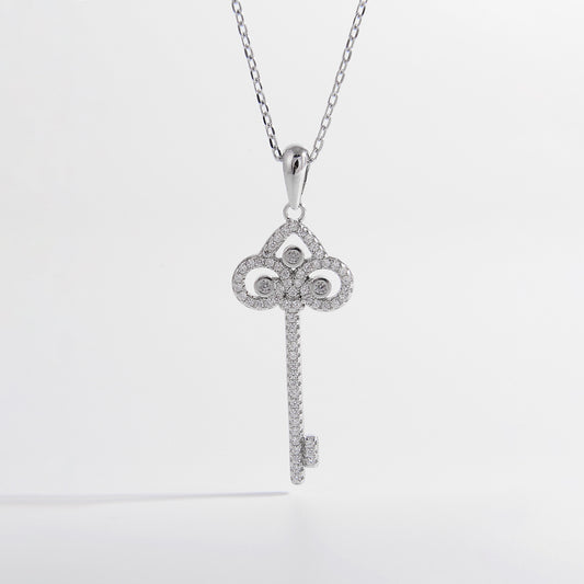 Sterling Silver Inlaid Zircon Key Shape Necklace